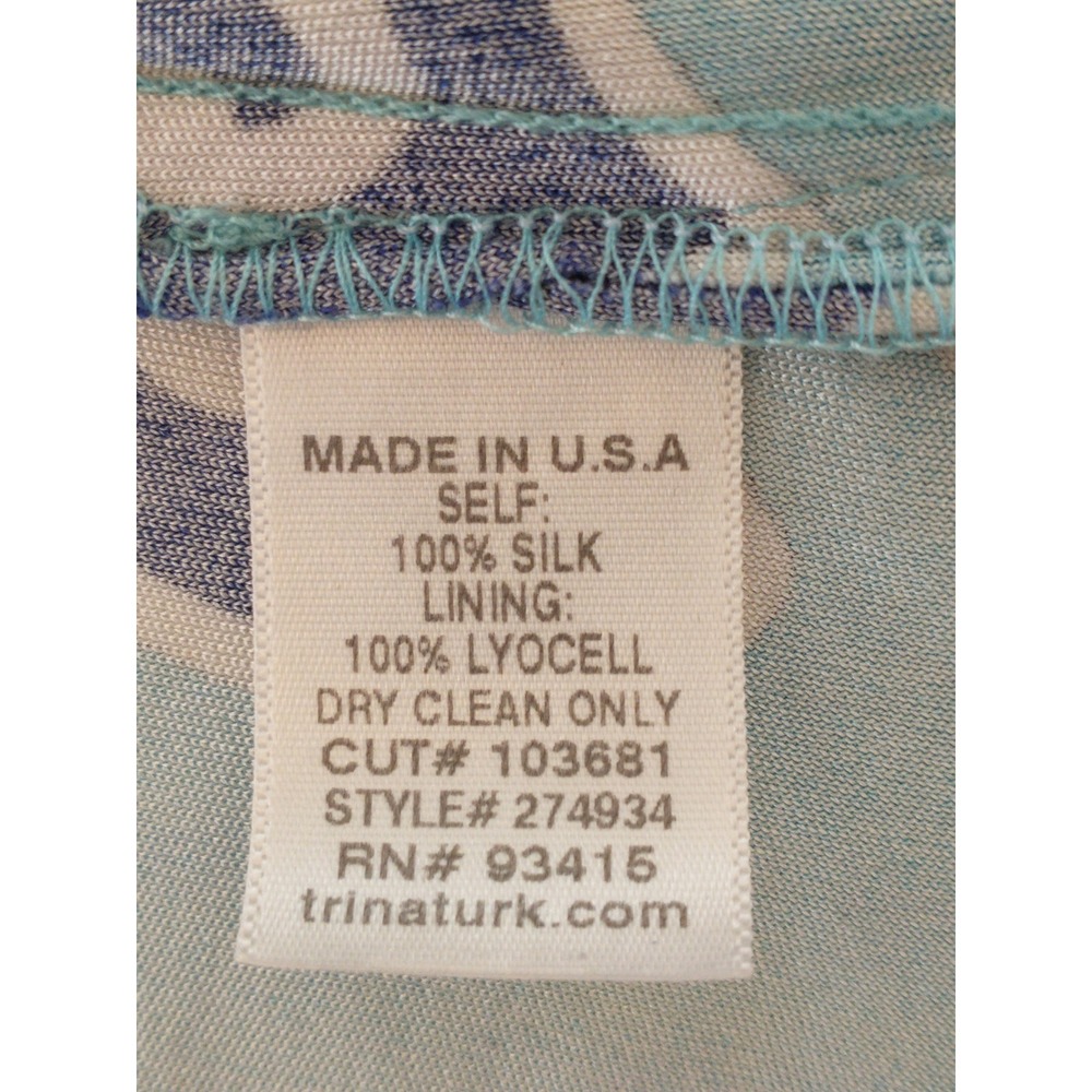 Trina Turk 100% Silk Dress Blue Green Psychedelic Print Empire Waist Size 2 Sexy - Picture 5 of 15